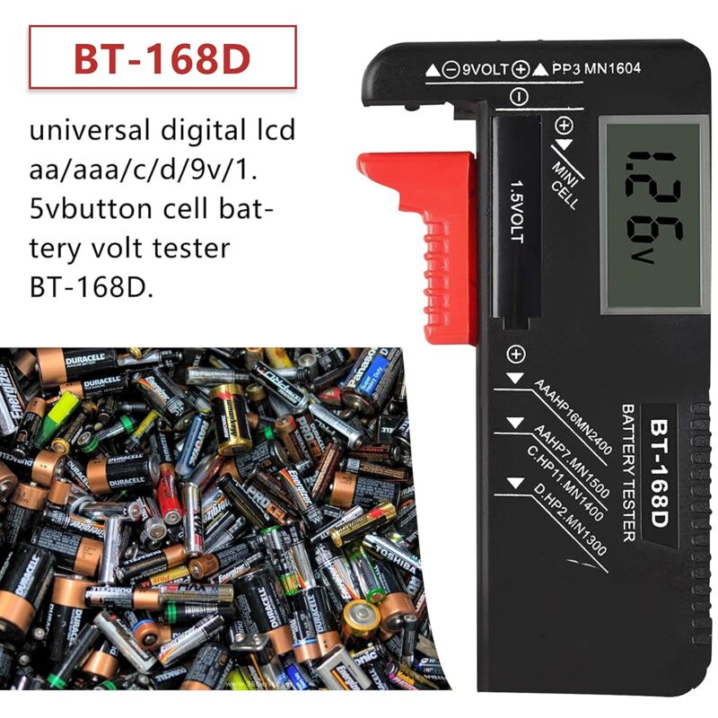 Digitaler Batterietester, Universal-Batterietester, Batterietester, Für AA, AAA, C, D, PP3, 9V, 1,5V, Knopfzelle