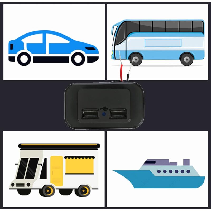 Dual-USB-Kfz-Ladebuchse 12V 24V 3.1A für Motorrad, Wohnmobil, LKW, ATV, Boot, Auto, Camper, USB-C-Verlängerungskabel, Universal