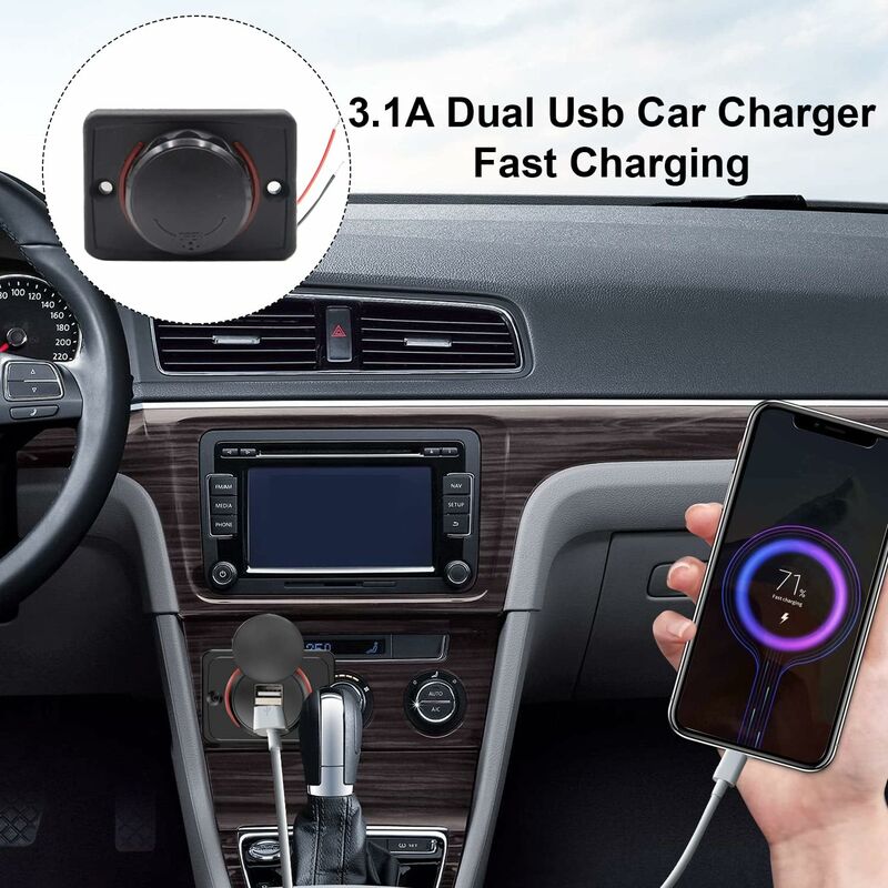 Auto-USB-Ladegerät, 3.1A 12V/24V USB-Bedienfeld, Dual-Port-Ladesteckdose, 2-Port-Adapter, für Auto, Marine, Wohnmobil,