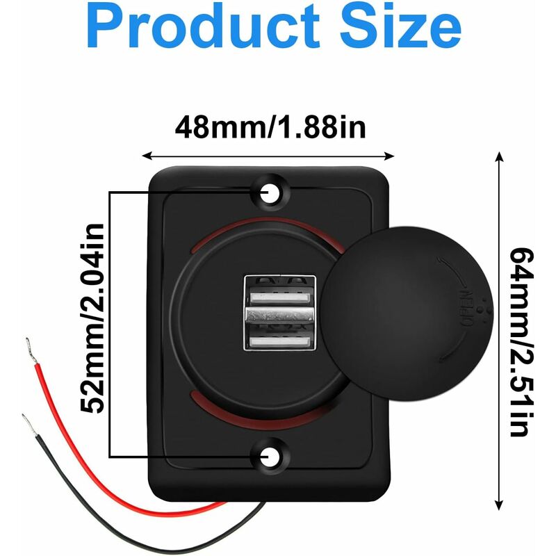 Auto-USB-Ladegerät, 3.1A 12V/24V USB-Bedienfeld, Dual-Port-Ladesteckdose, 2-Port-Adapter, für Auto, Marine, Wohnmobil,