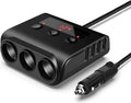 Kfz-Zigarettenanzünder-Splitter mit 12V/24V Voltmeter - 4x 5V/3.1A USB-Eingänge - 3 Zigarettenanzünderbuchsen - Auto-Ladegerät - Autozubehör - SIG04USB - Schwarz