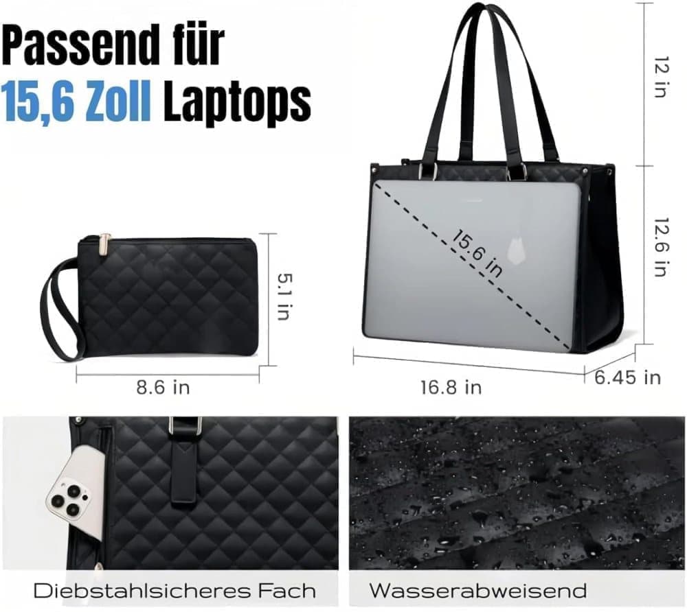 15.6 Inch 2-in-1 Insulated Leak-Proof Handbag and Lunch Bag Cooler Laptop Bag for Work, Brown