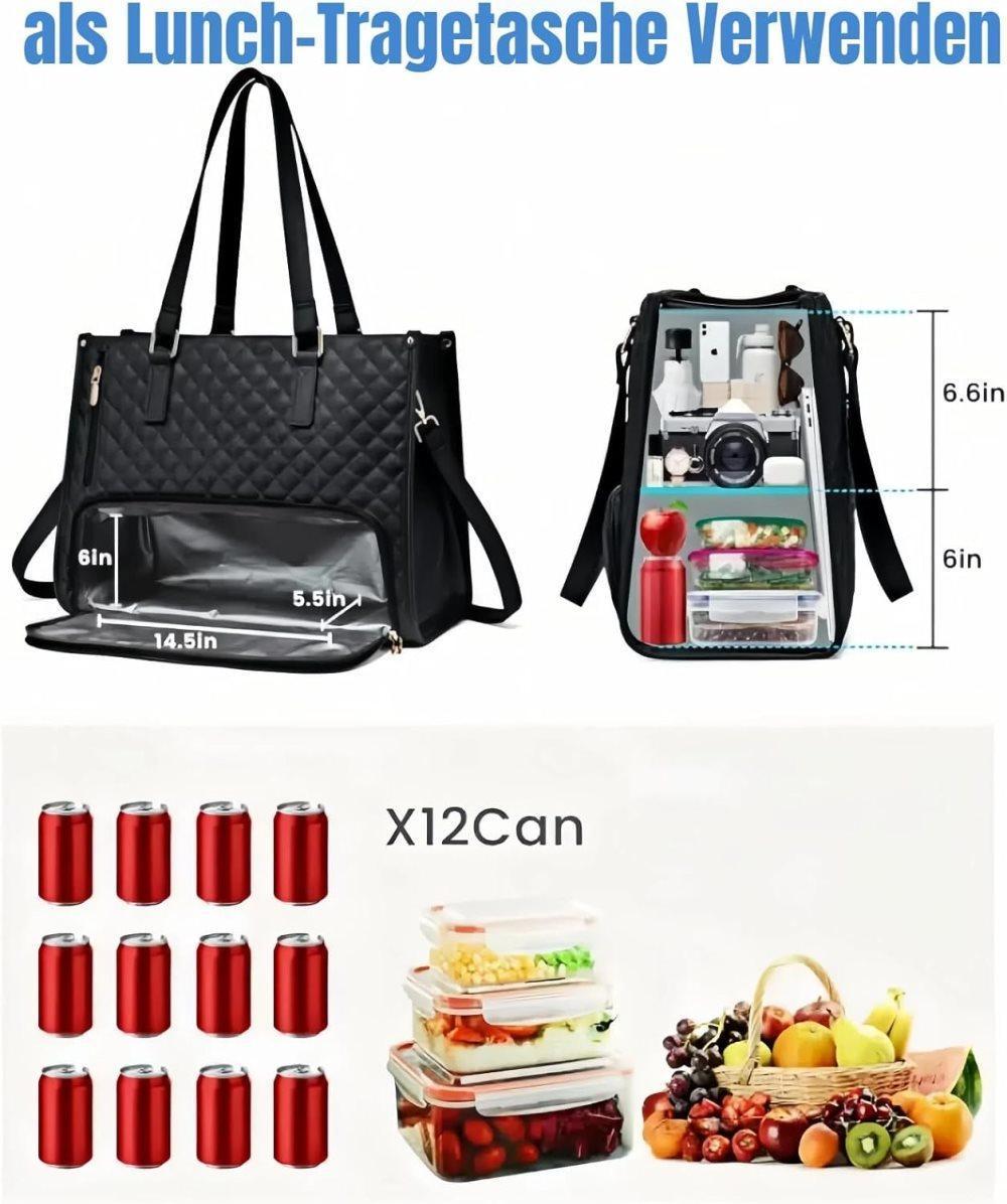 15.6 Inch 2-in-1 Insulated Leak-Proof Handbag and Lunch Bag Cooler Laptop Bag for Work, Brown