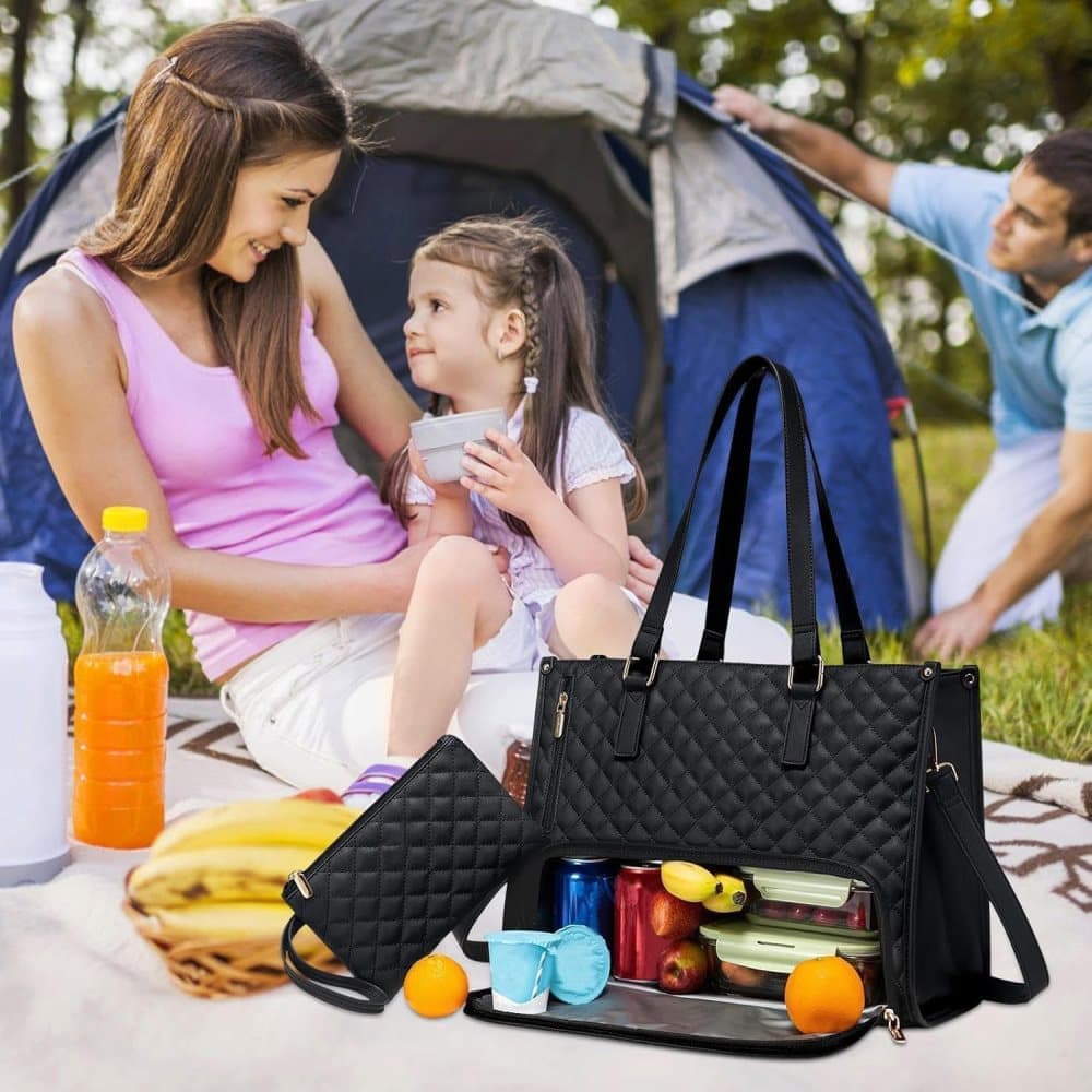 15.6 Inch 2-in-1 Insulated Leak-Proof Handbag and Lunch Bag Cooler Laptop Bag for Work, Brown