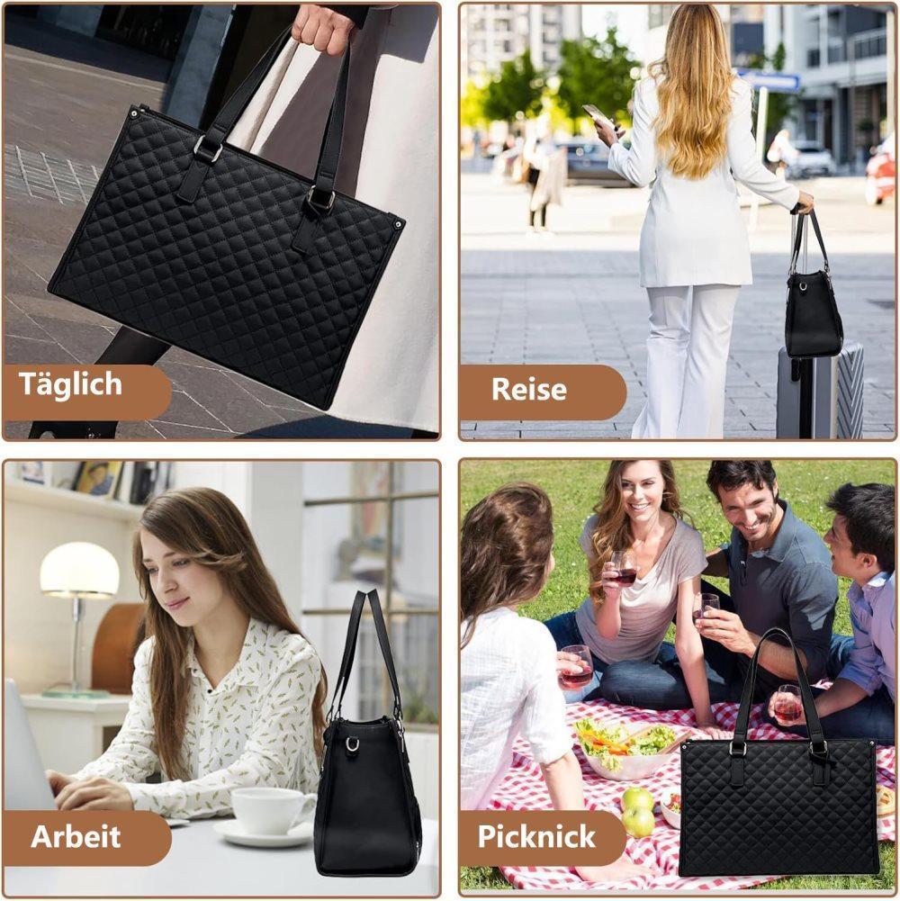 2-in-1 Insulated Leak-Proof Cooler Laptop Handbag and Lunch Bag, 15.6 inch, Light Brown