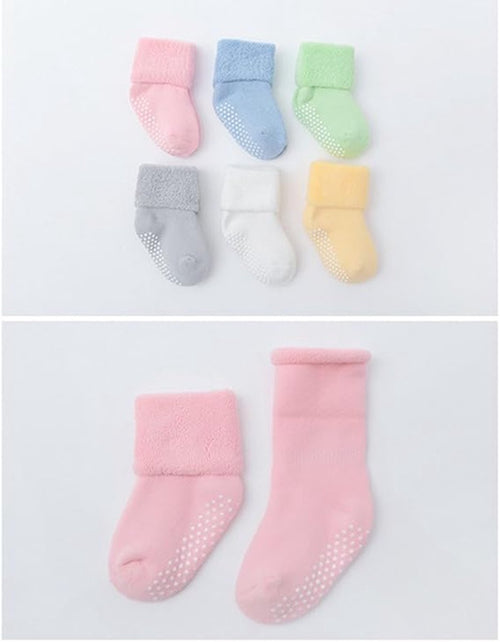 Baby-toddler-children ankle socks with grip, unisex warm thick cotton winter socks 0-10 years, 6-pack M 12-14cm