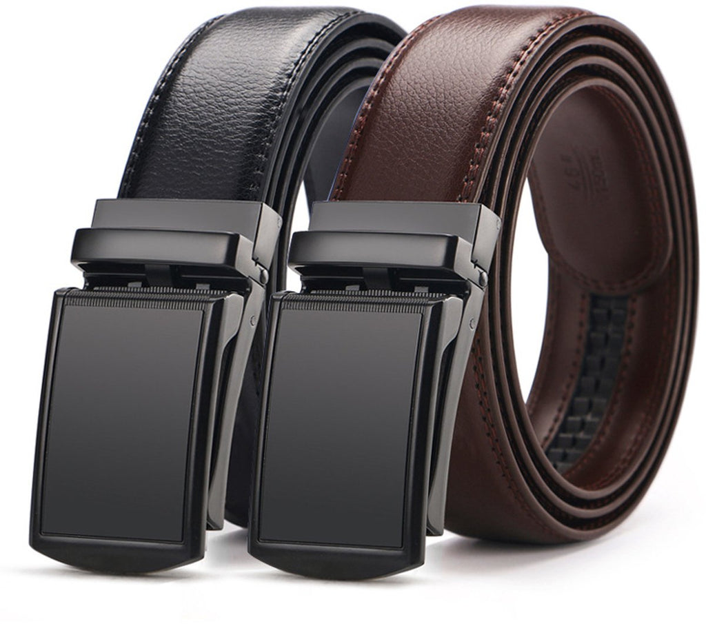 2 pieces - Men's Belt - Leather Belt - Adjustable - Gift Men - Shortenable - Gift Man - Cow Leather - Black & Brown - Without Holes - 130cm