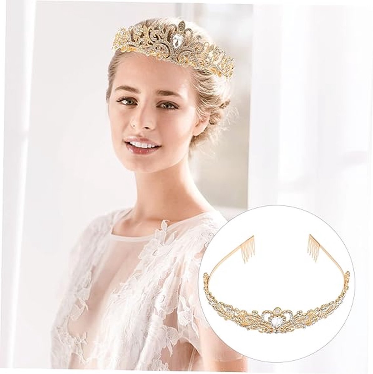 Crown for Women - Princess Crown - Diadem - Crown - Gold Tiara - Rhinestone - Elegant and Durable - Suitable for Various Occasions - Hair Jewelry - Wedding