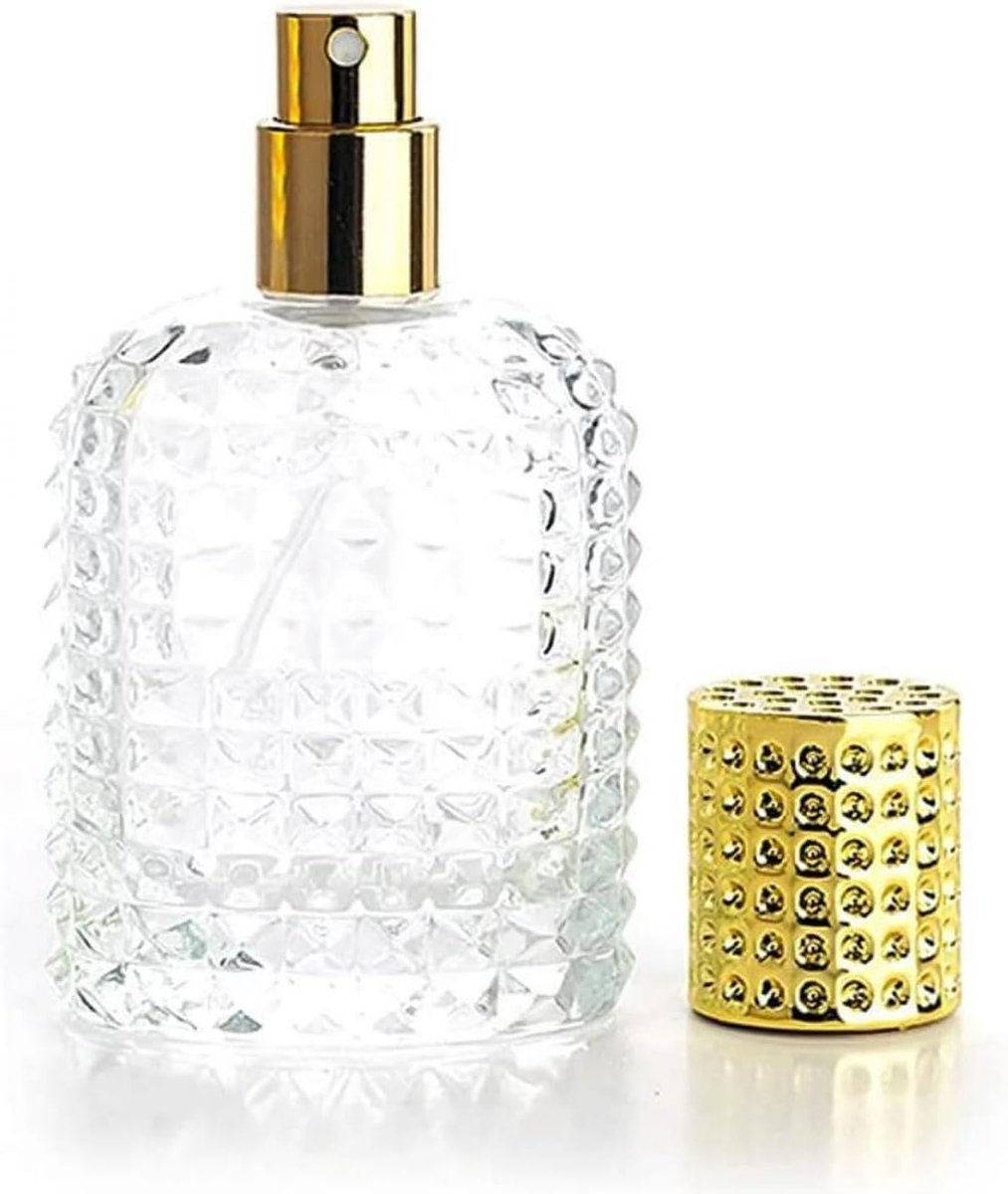 Mini-Parfümflaschen - 50ml - Leere Sprühflasche - Reiseflasche - Parfümzerstäuber - Parfümflaschen - Nachfüllbar - Gold - Transparent - Glas - Für Reisen, Ausgehen, Handtaschen