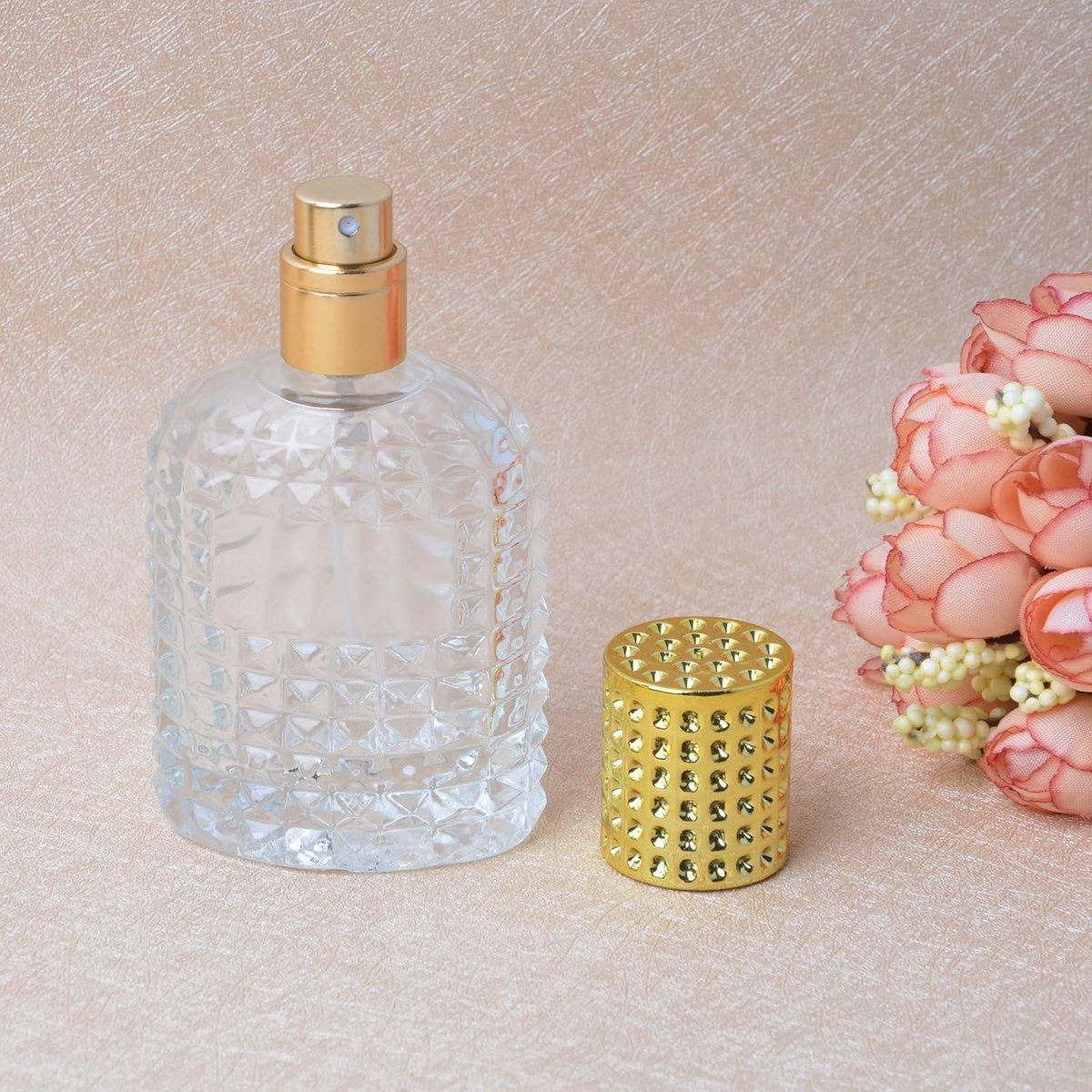 Mini-Parfümflaschen - 50ml - Leere Sprühflasche - Reiseflasche - Parfümzerstäuber - Parfümflaschen - Nachfüllbar - Gold - Transparent - Glas - Für Reisen, Ausgehen, Handtaschen