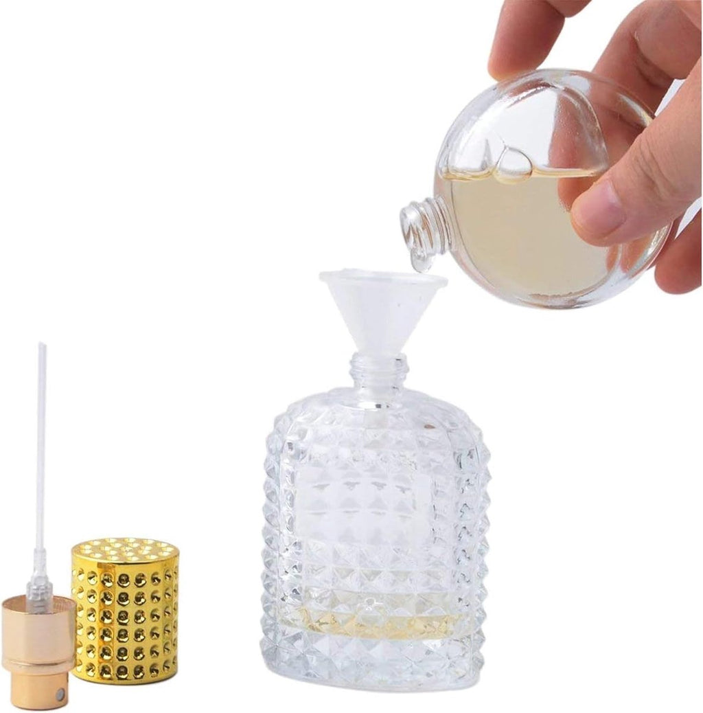 Mini-Parfümflaschen - 50ml - Leere Sprühflasche - Reiseflasche - Parfümzerstäuber - Parfümflaschen - Nachfüllbar - Gold - Transparent - Glas - Für Reisen, Ausgehen, Handtaschen