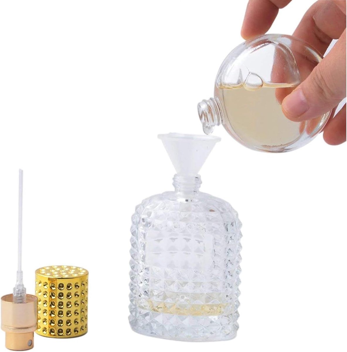 Mini-Parfümflaschen - 50ml - Leere Sprühflasche - Reiseflasche - Parfümzerstäuber - Parfümflaschen - Nachfüllbar - Gold - Transparent - Glas - Für Reisen, Ausgehen, Handtaschen