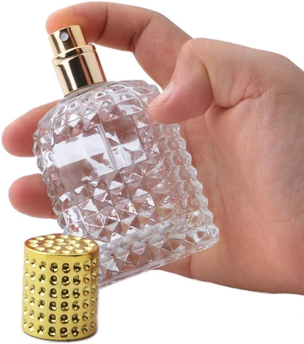 Mini-Parfümflaschen - 50ml - Leere Sprühflasche - Reiseflasche - Parfümzerstäuber - Parfümflaschen - Nachfüllbar - Gold - Transparent - Glas - Für Reisen, Ausgehen, Handtaschen