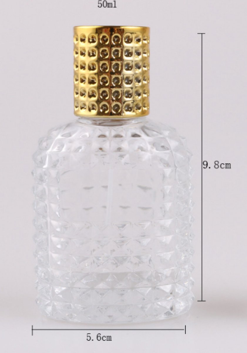 Mini-Parfümflaschen - 50ml - Leere Sprühflasche - Reiseflasche - Parfümzerstäuber - Parfümflaschen - Nachfüllbar - Gold - Transparent - Glas - Für Reisen, Ausgehen, Handtaschen