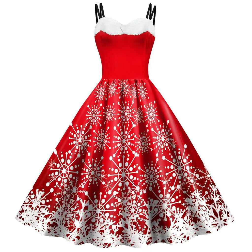 Schneeflocken Digitaldruck Kleid Damen Trägerkleid Casual Kleid BS