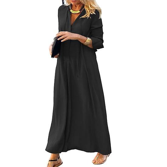 Damen schwarzes 2XL Langarm-Pulloverkleid mit hoher Taille für Herbst und Urlaub