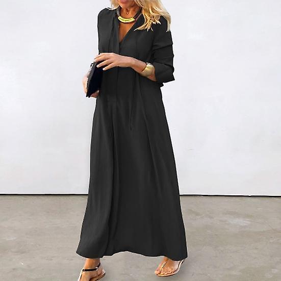 Damen schwarzes 2XL Langarm-Pulloverkleid mit hoher Taille für Herbst und Urlaub