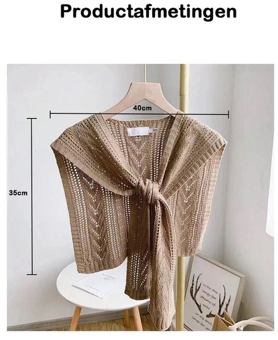 Knitted Openwork Shoulder Dress - Lightweight Cardigan & Scarf in One - Solid Color Goes With Everything - coffee
