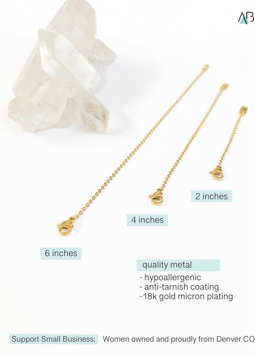 18k Gold Plated Necklace Extenders Delicate Necklace Extender Chain Set for Women 3 Piece Set, Extensions 2", 4", 6" Inches Hypoallergenic in Gold, Rose Gold, or Silver