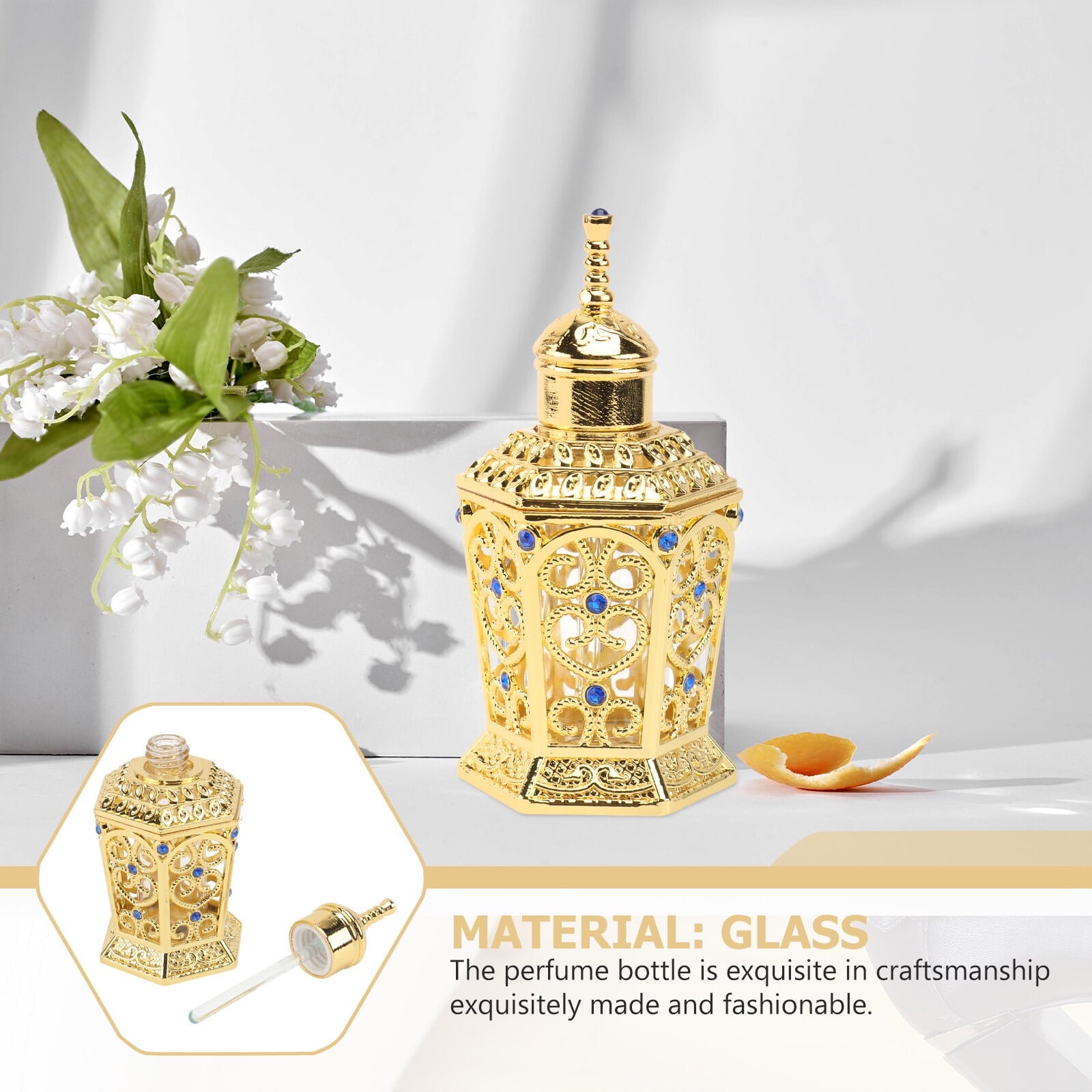 HOOWIFFY Golden Glass Perfume Bottle with Craftsmanship 1Pc