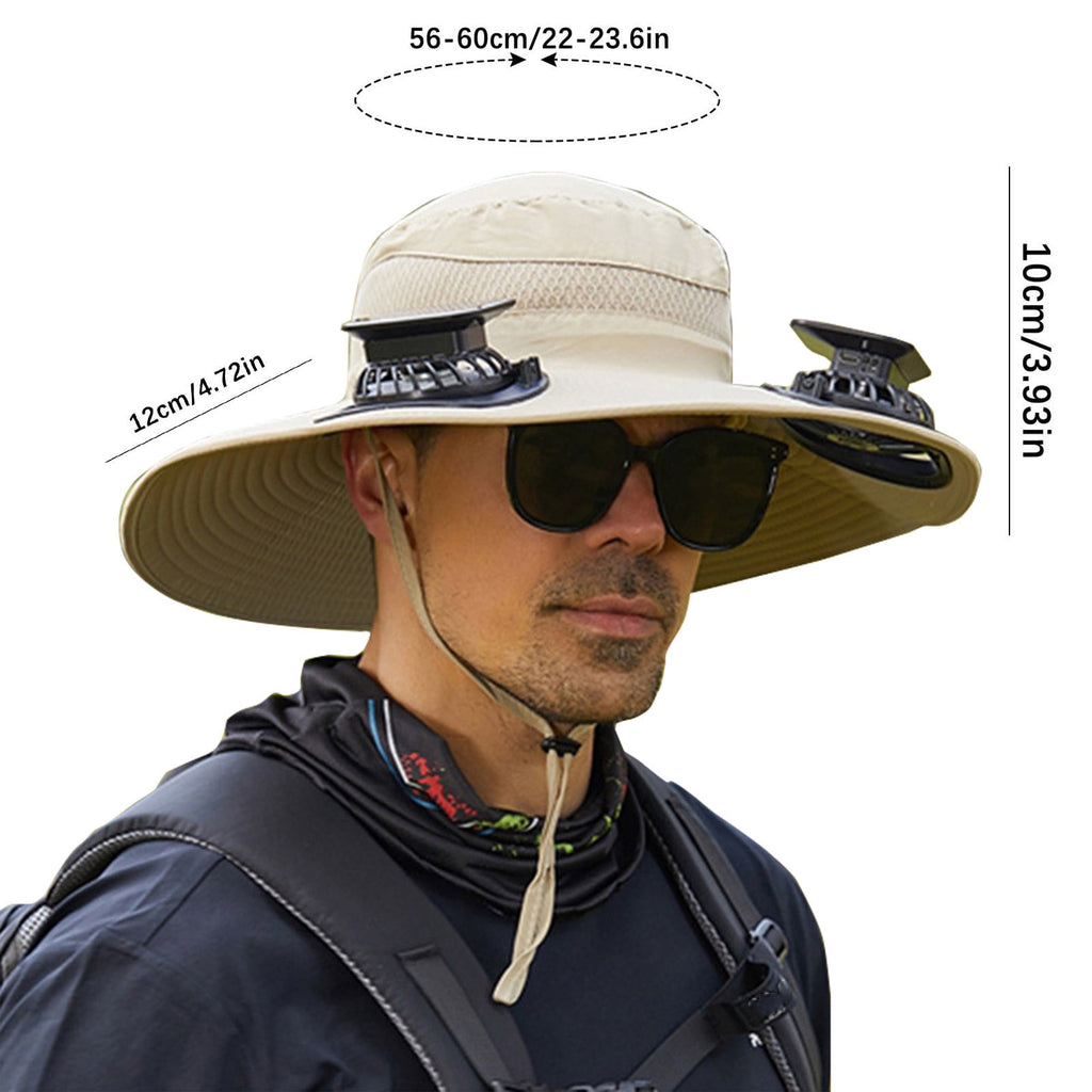 Darzheoy Solar Fan Hat Wide Brim Solar Fan Hat Outdoor Wide Brim Sun Hat with Solar Fan Fishing Hat, Removable & USB Charging Fan A-Khaki