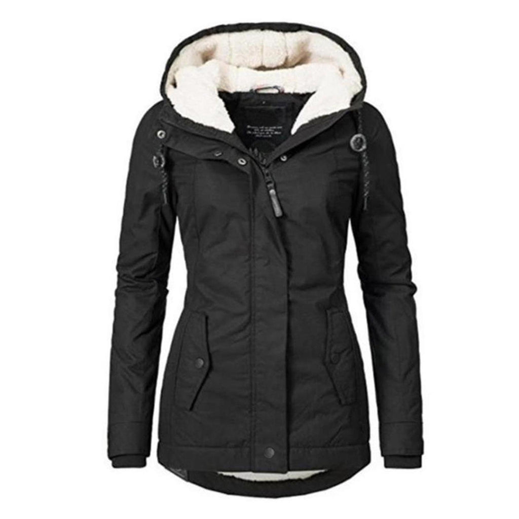 Wasserdichte, warme Winterjacke mit Kapuze, dickes Fleece-Futter, Baumwolljacke für Damen - yujia Black XXXXL