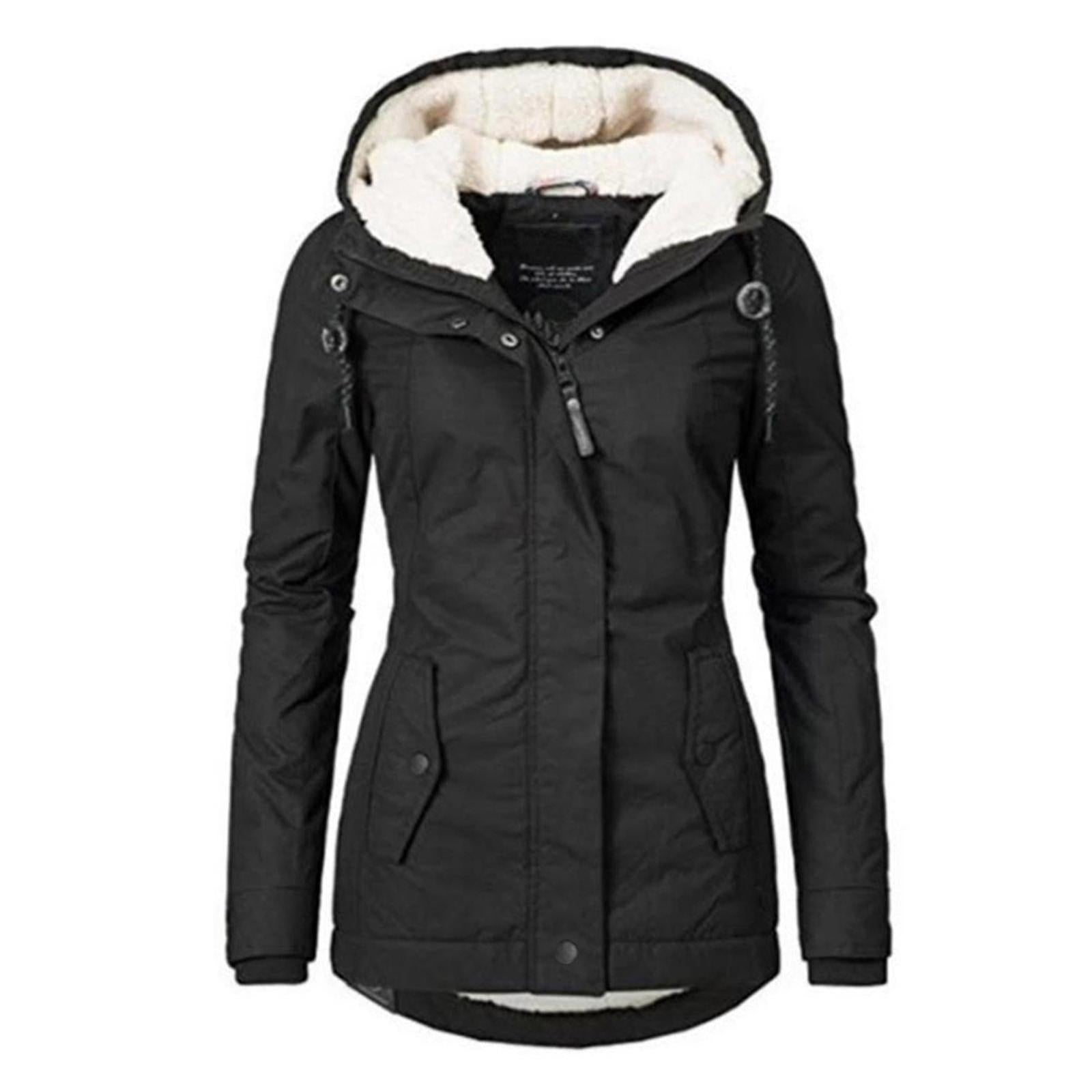 Wasserdichte, warme Winterjacke mit Kapuze, dickes Fleece-Futter, Baumwolljacke für Damen - yujia Black XXXXL