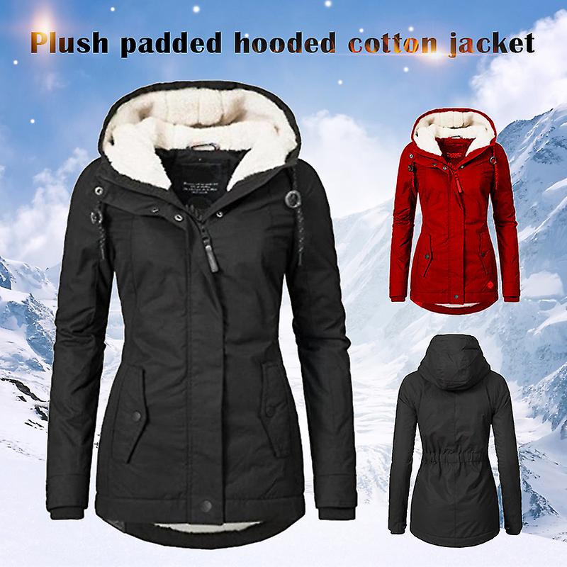 Wasserdichte, warme Winterjacke mit Kapuze, dickes Fleece-Futter, Baumwolljacke für Damen - yujia Black XXXXL