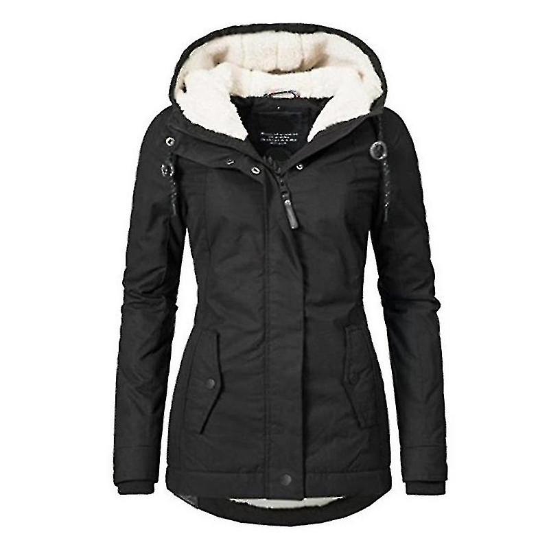 Wasserdichte, warme Winterjacke mit Kapuze, dickes Fleece-Futter, Baumwolljacke für Damen - yujia Black XXXXL