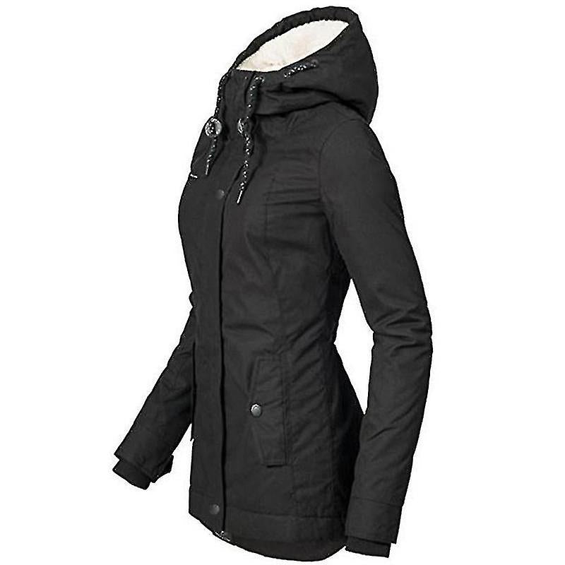 Wasserdichte, warme Winterjacke mit Kapuze, dickes Fleece-Futter, Baumwolljacke für Damen - yujia Black XXXXL