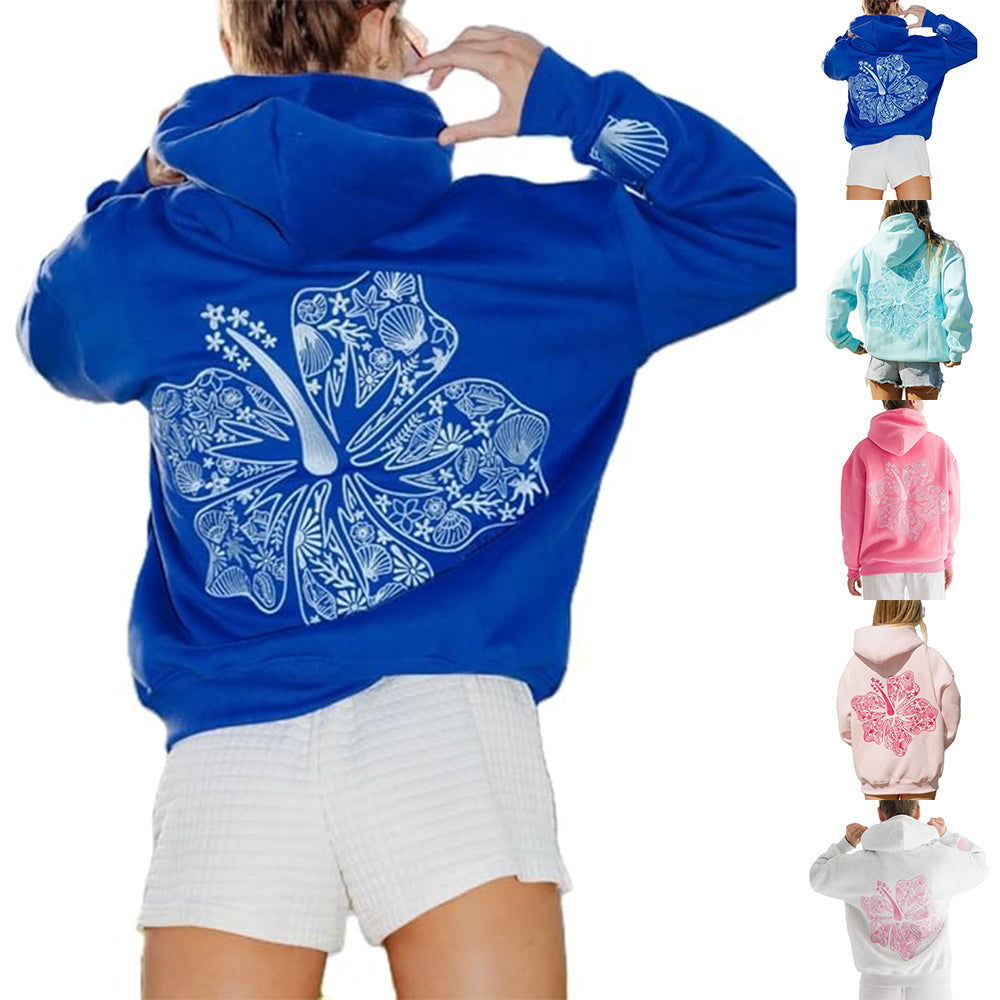 Palm Puff Oversized Hoodies for Women, Teenage Girls Preppy Sweatshirt Long Sleeve Y2K Graphic T-shirt with Pockets Light Blue Light Blue Light Blue S