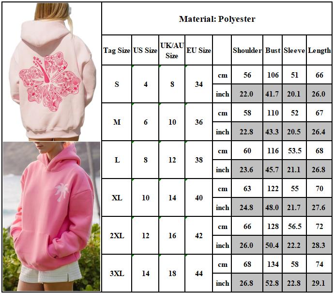 Palm Puff Oversized Hoodies for Women, Teenage Girls Preppy Sweatshirt Long Sleeve Y2K Graphic T-shirt with Pockets Light Blue Light Blue Light Blue S