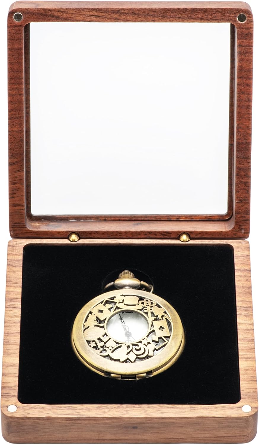 Geschenkbox für Taschenuhren aus Walnussholz mit Klarsicht-Acryldeckel, tragbare Aufbewahrungsbox für eine einzelne Taschenuhr, Reise-Organizer für Damen und Herren (innen Schwarz)