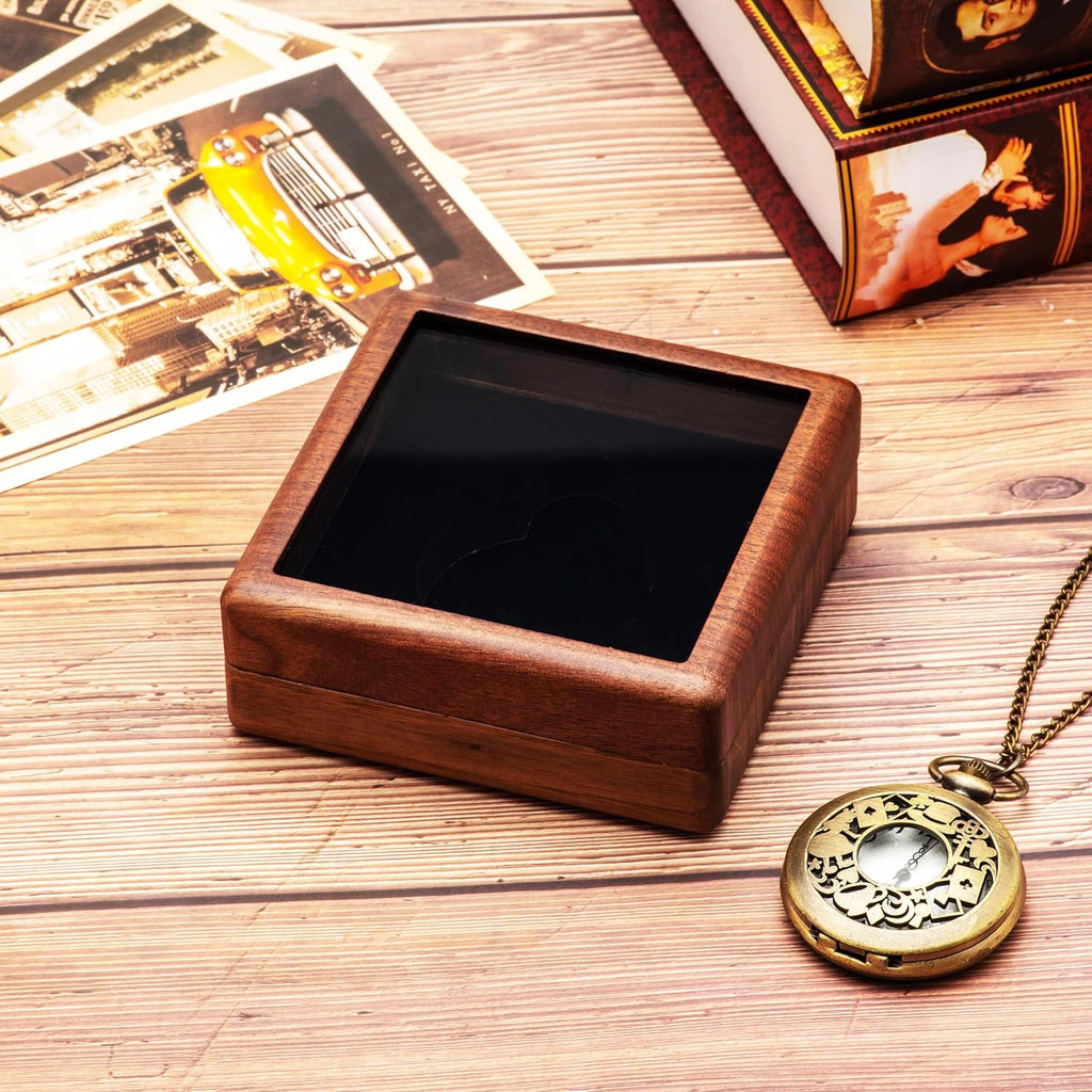 Geschenkbox für Taschenuhren aus Walnussholz mit Klarsicht-Acryldeckel, tragbare Aufbewahrungsbox für eine einzelne Taschenuhr, Reise-Organizer für Damen und Herren (innen Schwarz)