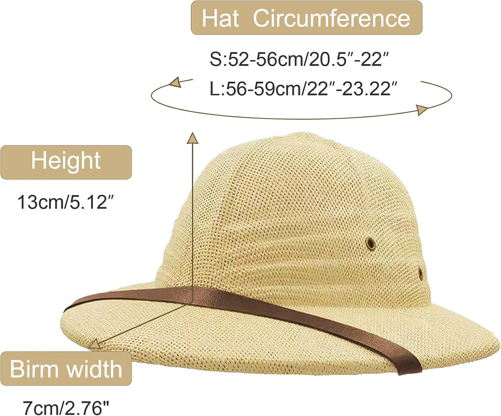 Strohhelm Pith Bucket Sonnenhut Herren Vietnamkrieg Armeehut Papa Boater Dschungel Safari Entdecker Bergmannshut (Verstellbares Kinnband)