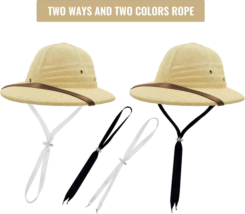 Strohhelm Pith Bucket Sonnenhut Herren Vietnamkrieg Armeehut Papa Boater Dschungel Safari Entdecker Bergmannshut (Verstellbares Kinnband)