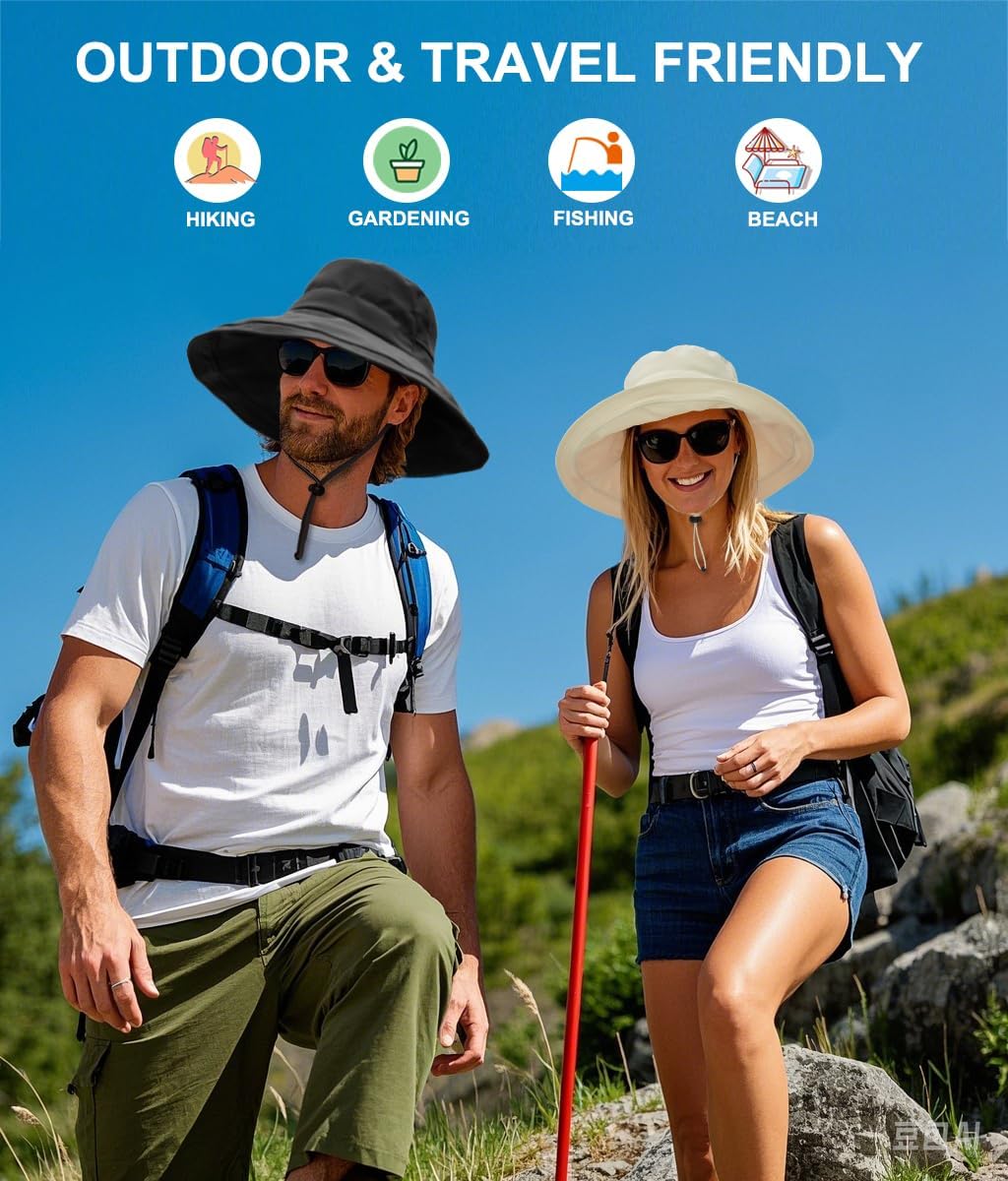 Sun Hats for Women, Wide Brim Waterproof Bucket Hat, Summer Beach Packable Ponytail Hat,UPF 50+ UV Protection