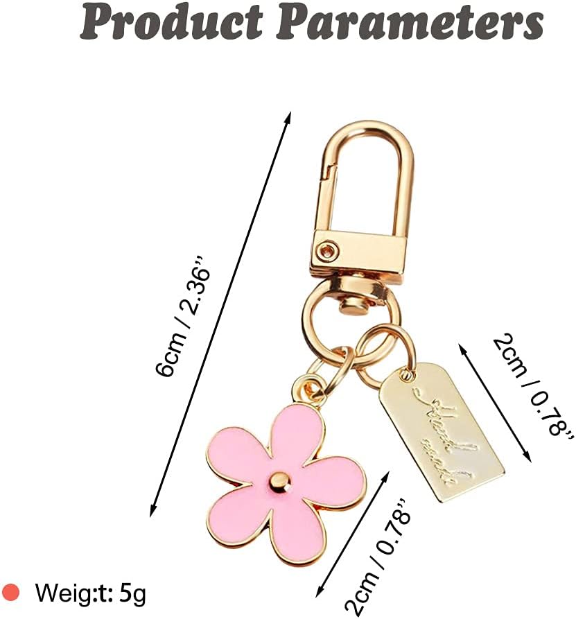 3 Stück Schlüsselanhänger für Damen, Taschenanhänger Blume Schlüsselanhänger Auto Schlüsselanhänger Anhänger für Geldbörse, Handtasche, Kopfhörerhülle Dekoration, Pink, Schwarz, Weiß, Einheitsgröße