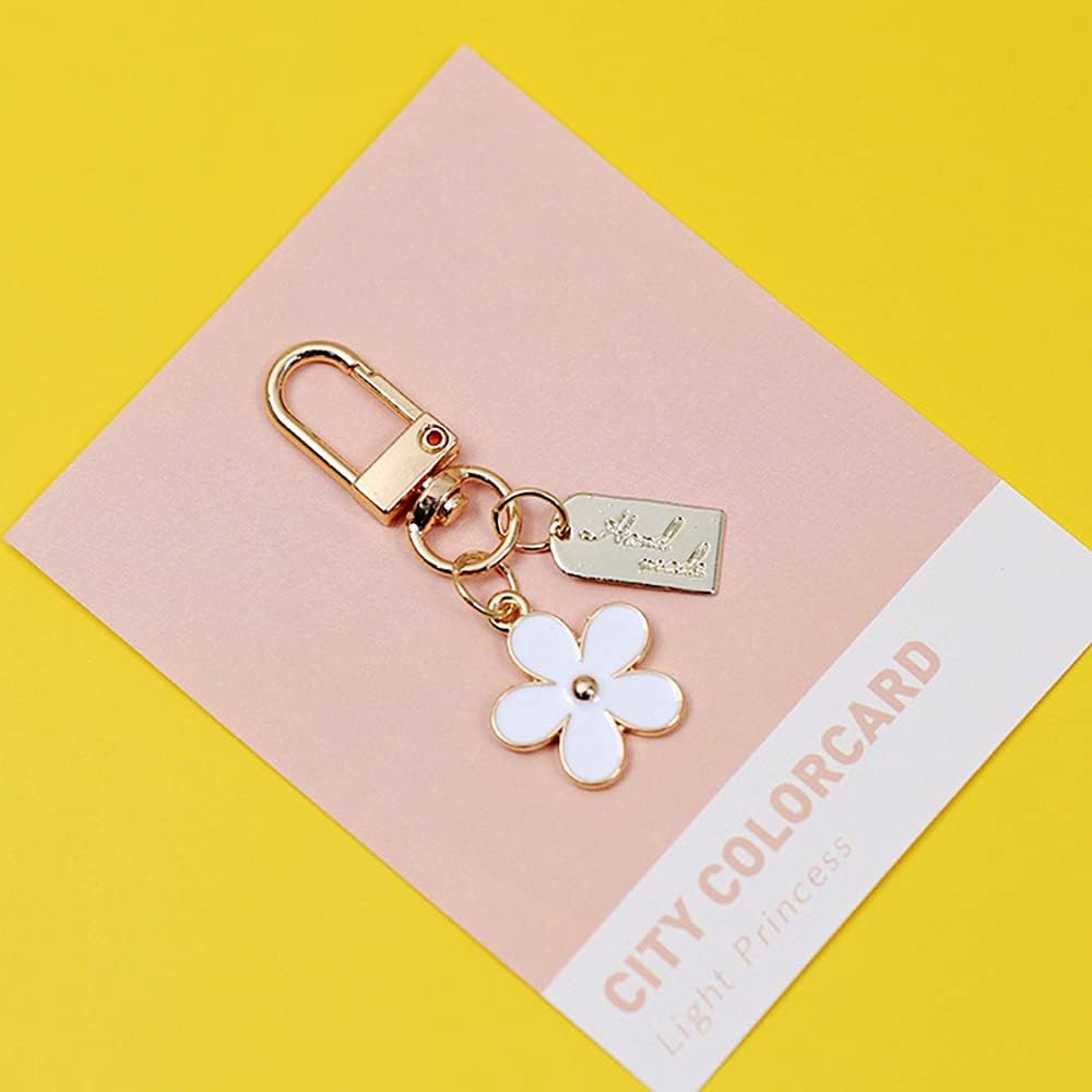 3 Stück Schlüsselanhänger für Damen, Taschenanhänger Blume Schlüsselanhänger Auto Schlüsselanhänger Anhänger für Geldbörse, Handtasche, Kopfhörerhülle Dekoration, Pink, Schwarz, Weiß, Einheitsgröße