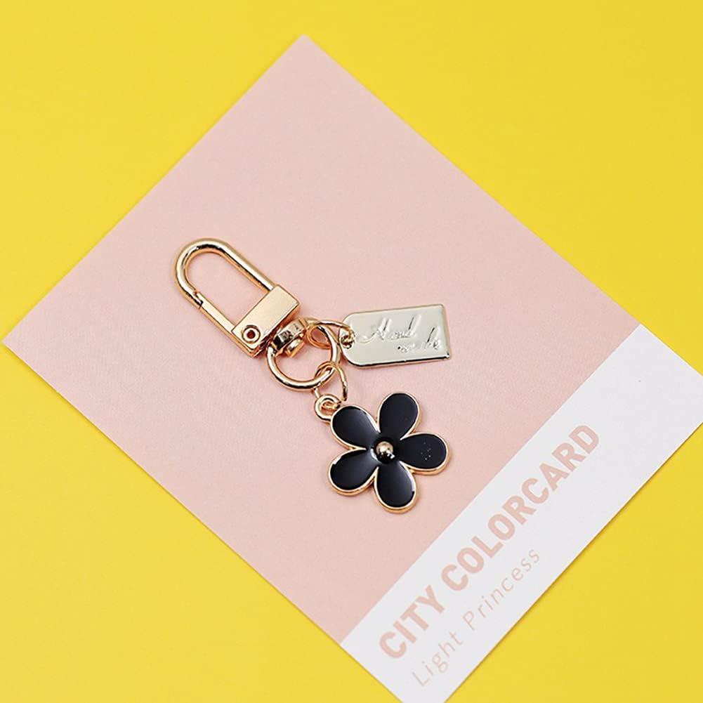 3 Stück Schlüsselanhänger für Damen, Taschenanhänger Blume Schlüsselanhänger Auto Schlüsselanhänger Anhänger für Geldbörse, Handtasche, Kopfhörerhülle Dekoration, Pink, Schwarz, Weiß, Einheitsgröße
