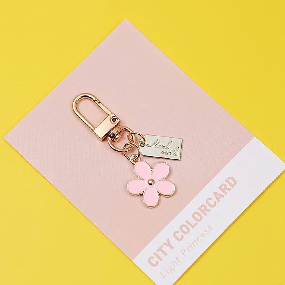 3 Stück Schlüsselanhänger für Damen, Taschenanhänger Blume Schlüsselanhänger Auto Schlüsselanhänger Anhänger für Geldbörse, Handtasche, Kopfhörerhülle Dekoration, Pink, Schwarz, Weiß, Einheitsgröße