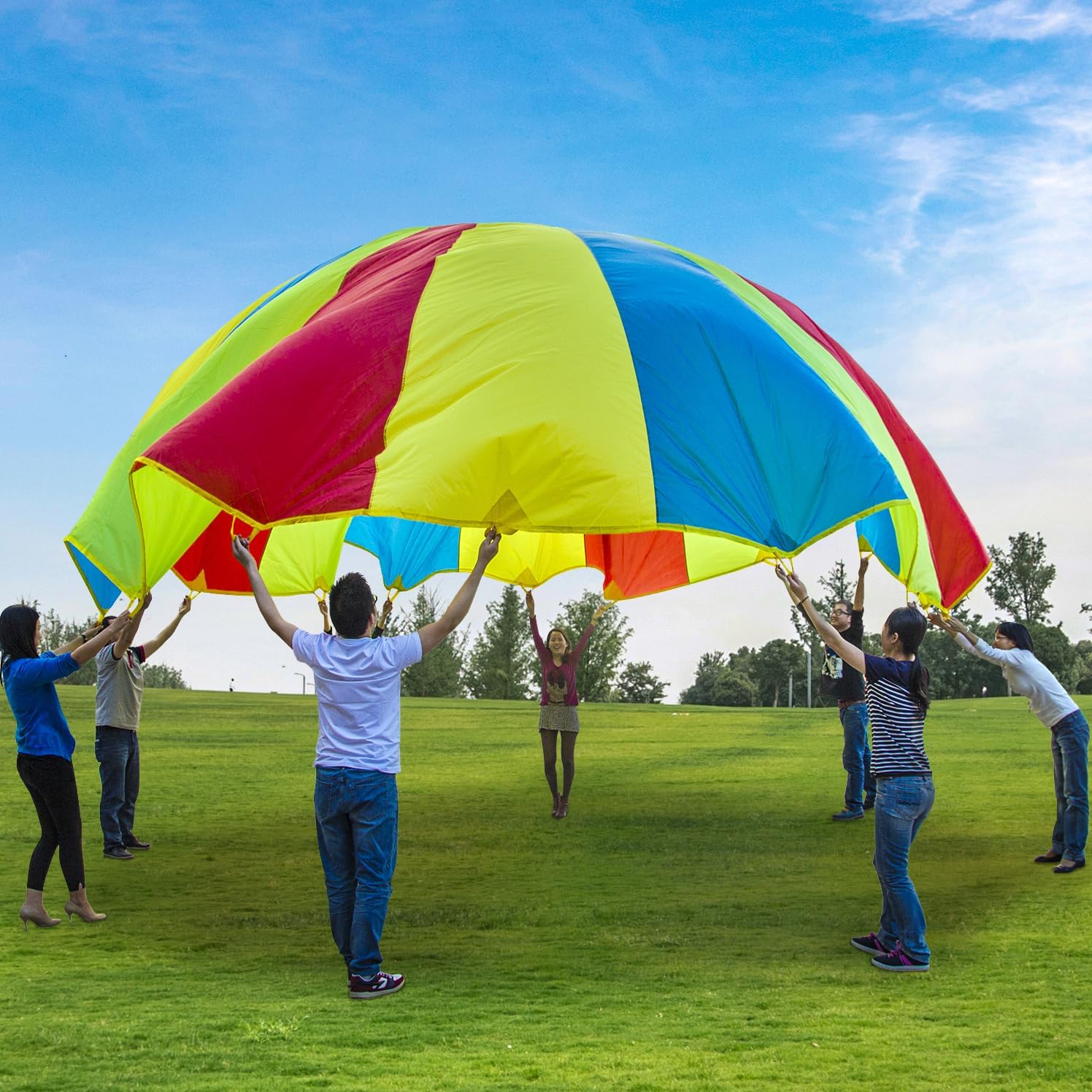 Fallschirm, Spiel-Fallschirm 10ft 12ft 16ft mit 12 Griffen 20ft 24ft 16 für Kinder-Kooperationsgruppe – 20FT
