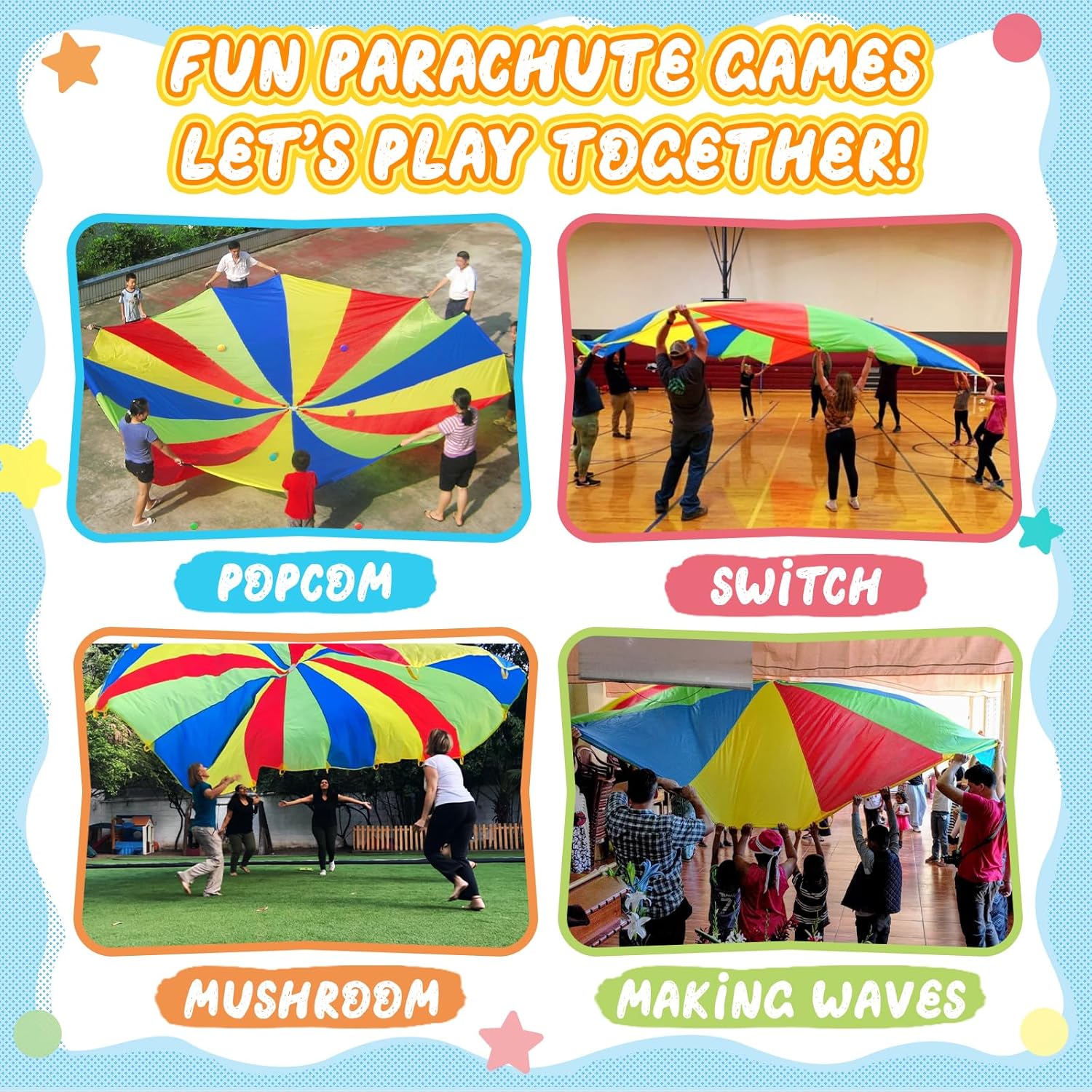 Fallschirm, Spiel-Fallschirm 10ft 12ft 16ft mit 12 Griffen 20ft 24ft 16 für Kinder-Kooperationsgruppe – 20FT