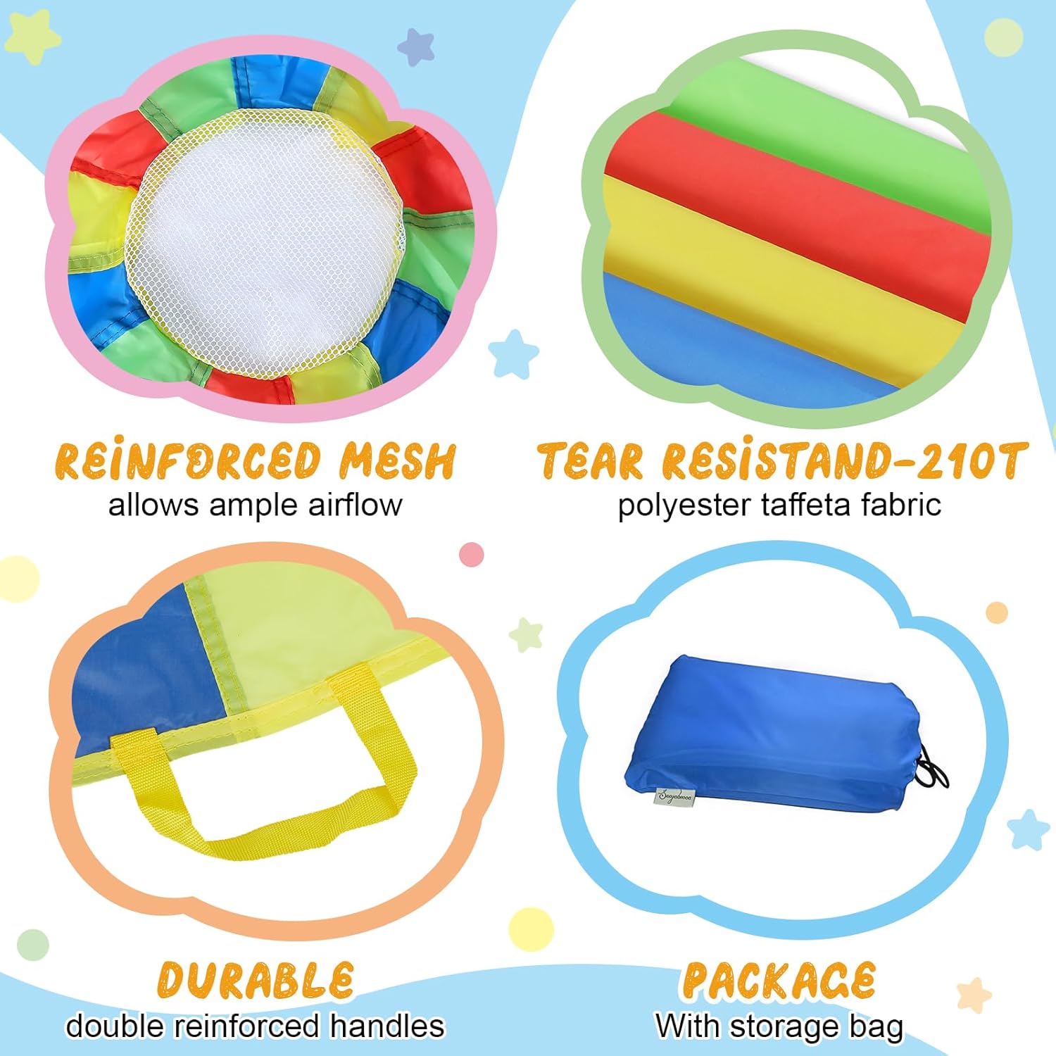Fallschirm, Spiel-Fallschirm 10ft 12ft 16ft mit 12 Griffen 20ft 24ft 16 für Kinder-Kooperationsgruppe – 20FT