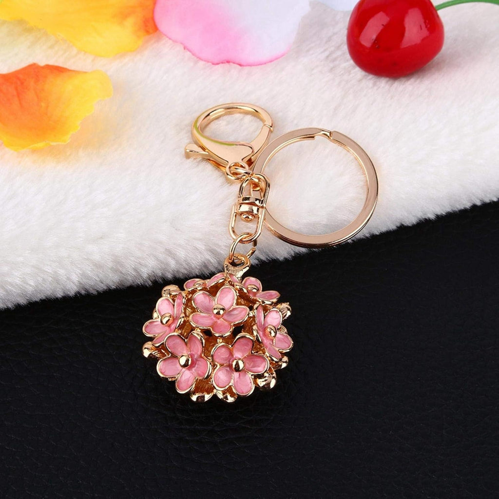 Keychains for Women, Flowers Ball Key Ring Alloy Keychain Accessories Gold Chain Rings Women Girls Men