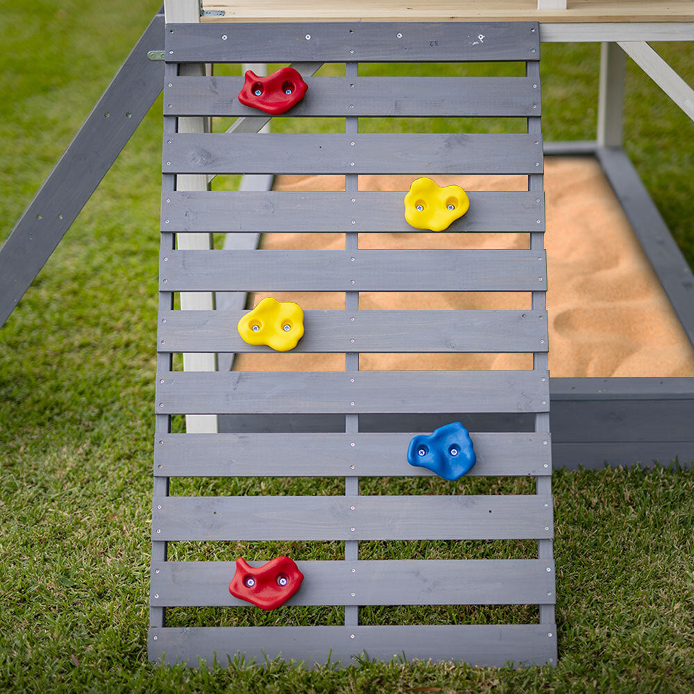 ROVO KIDS Holzturmspielhaus mit Rutsche, Sandkasten, Kletterwand, Tic-Tac-Toe