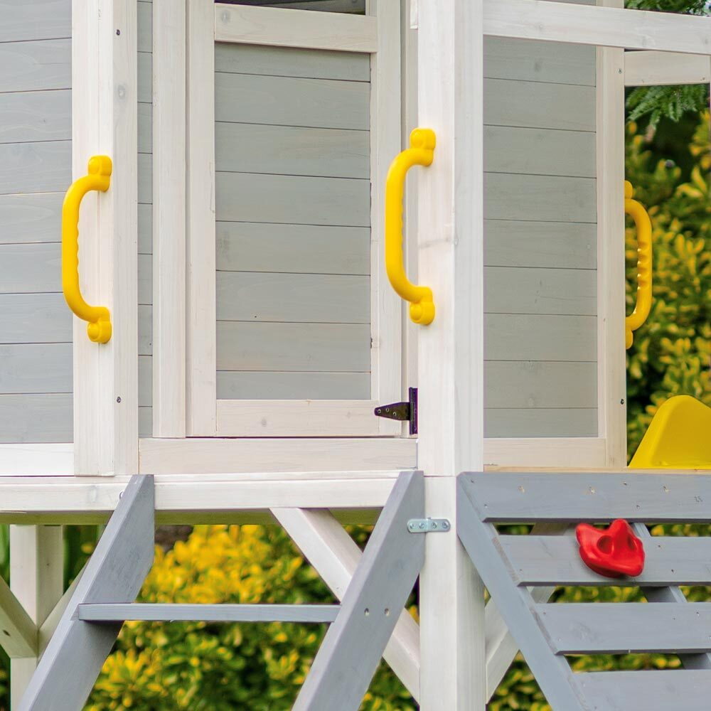 ROVO KIDS Holzturmspielhaus mit Rutsche, Sandkasten, Kletterwand, Tic-Tac-Toe