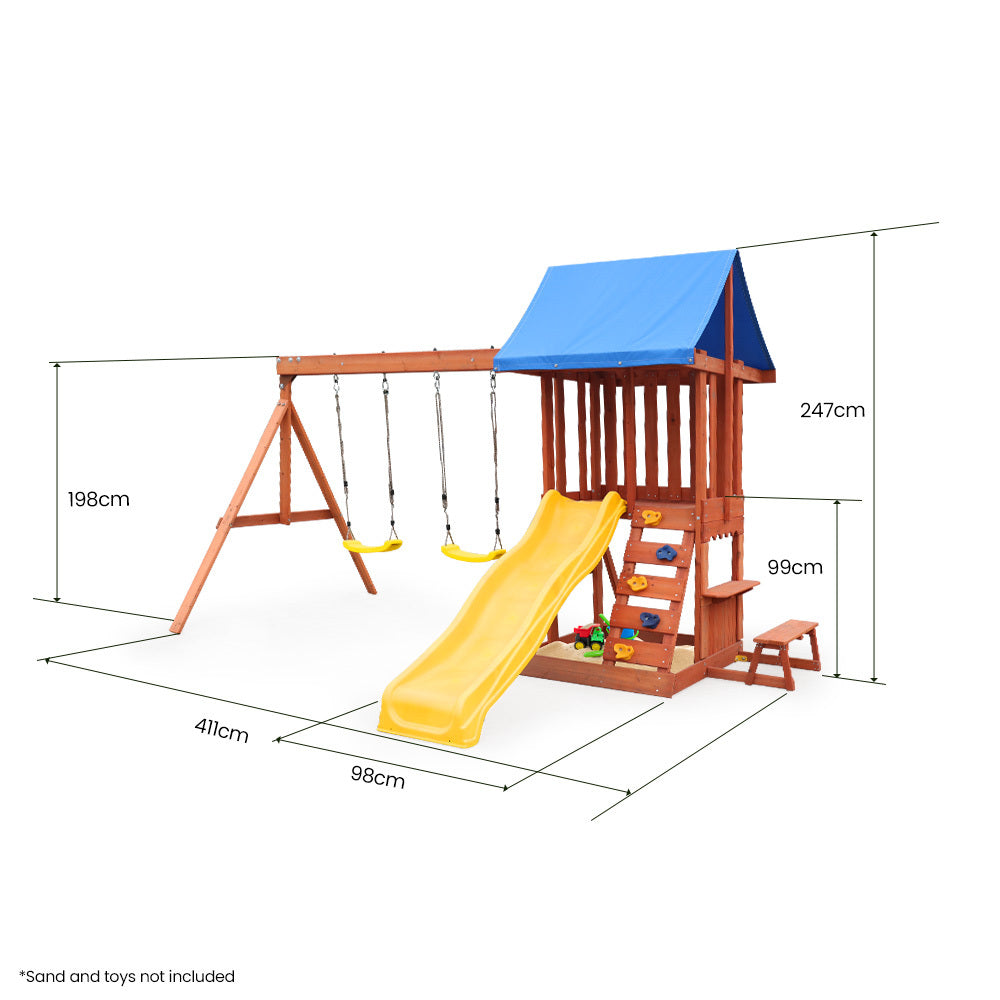 Rovo Kids Outdoor-Rutsch- und Schaukel-Spielset mit Kletterwand und Sandkasten