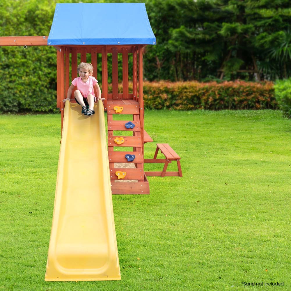 Rovo Kids Outdoor-Rutsch- und Schaukel-Spielset mit Kletterwand und Sandkasten