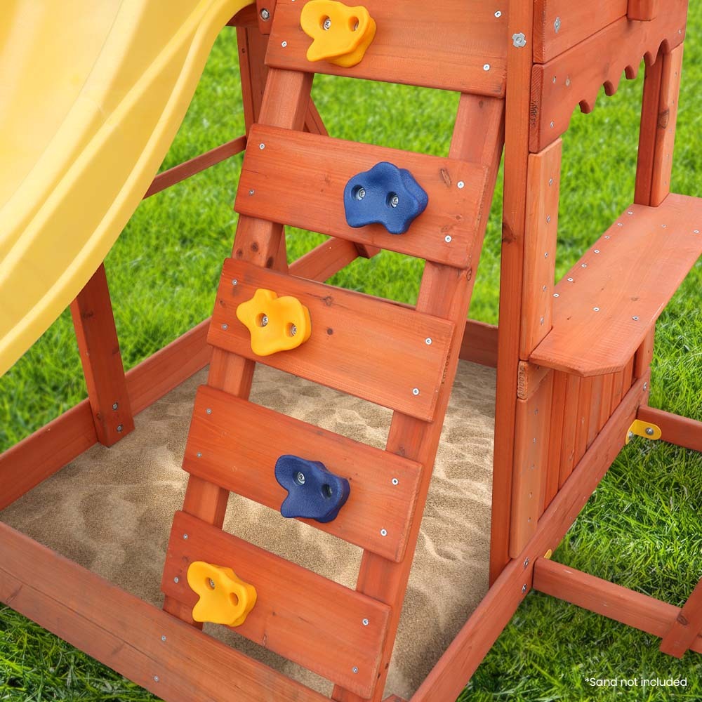 Rovo Kids Outdoor-Rutsch- und Schaukel-Spielset mit Kletterwand und Sandkasten